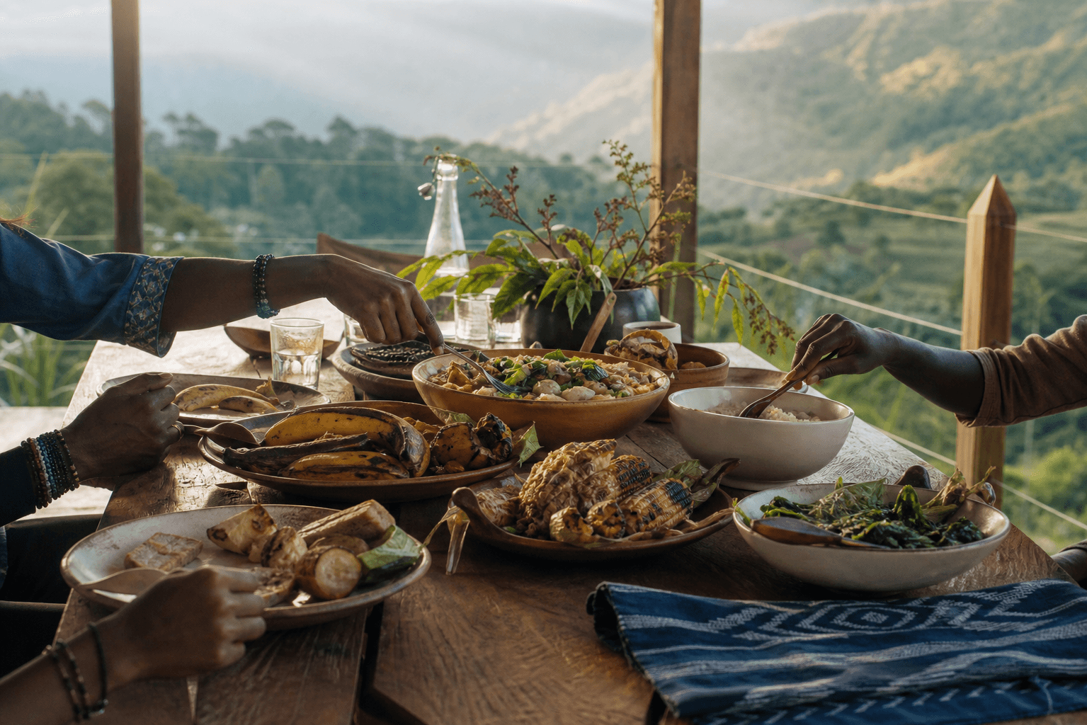 Table généreuse ouverte sur les montagnes
